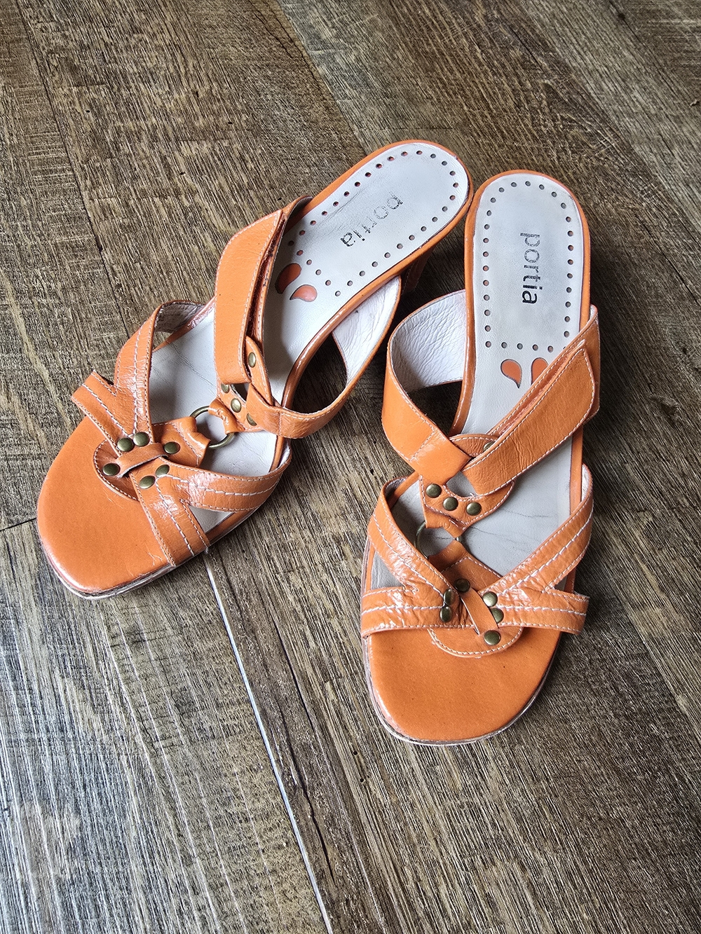 Portia Juliet Orange Leather Strappy Heeled Sandals Mules Size 6.5 Medium